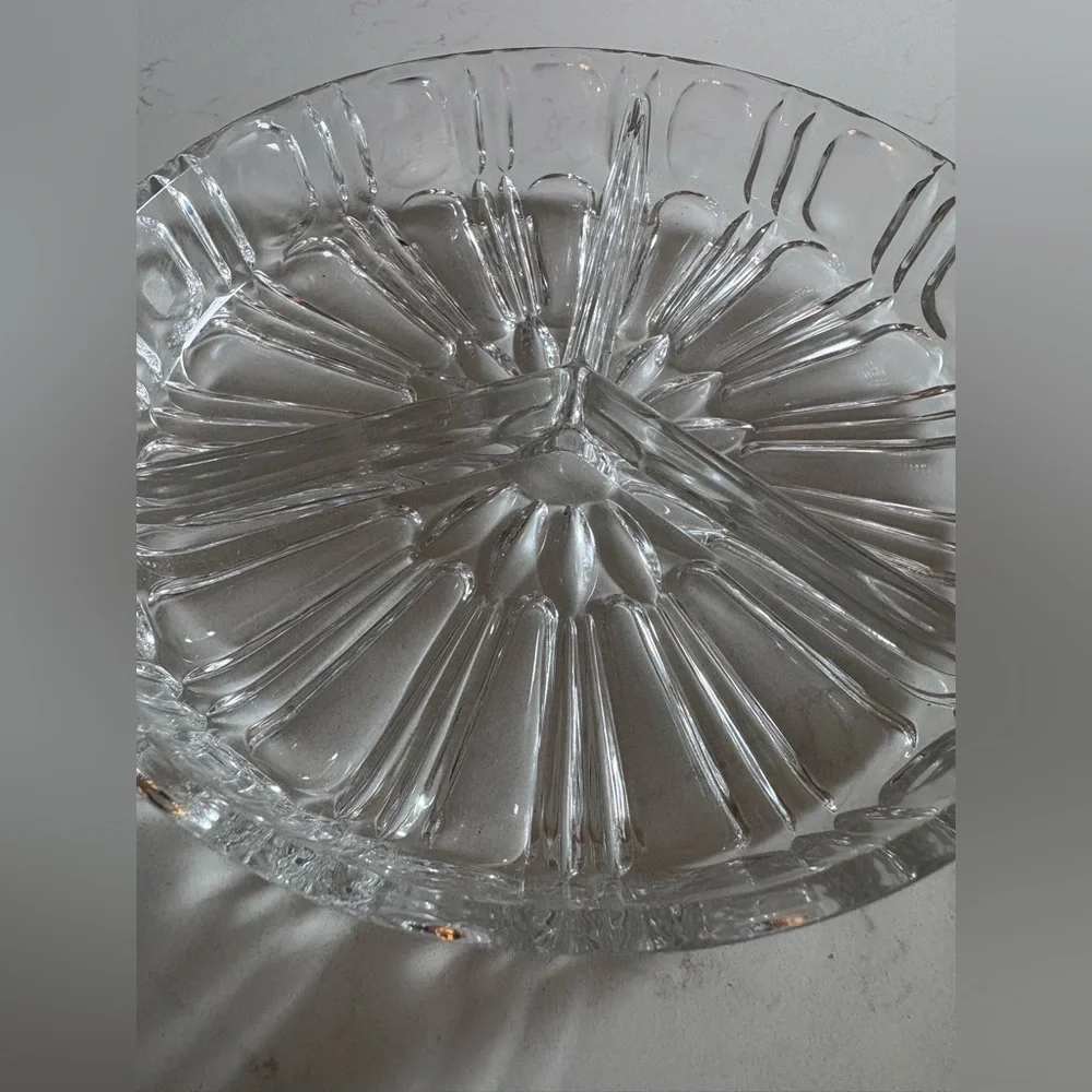 Vintage Clear‎ Glass 3-Part Circular Divided Serving Relish Condiment Dish 8”